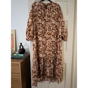 Anthropologie Brown Floral Maxi Dress Size Medium